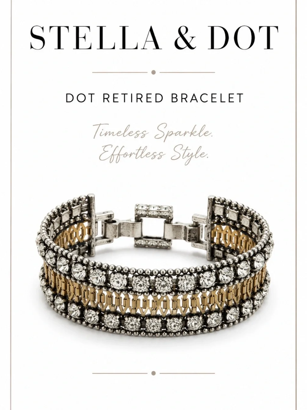 Stella & Dot Petra Crystal Statement Bracelet - Gold and Silver- retired
